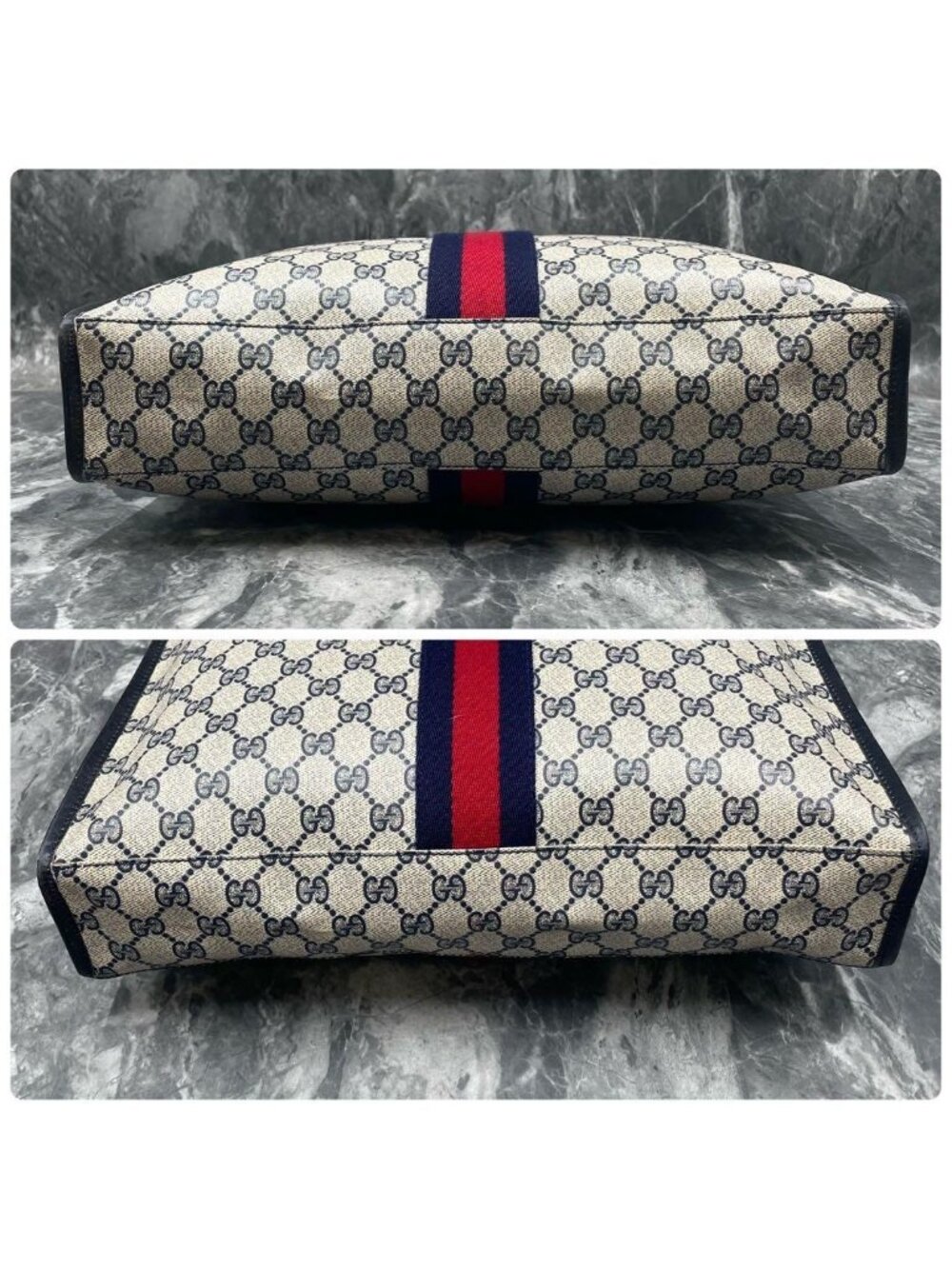 ★SOLD★ Gucci GG Sherry Line Tote Navy Beige Logo - Picture 8 of 10